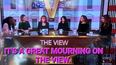 The View host Whoopi Goldberg chose a white shirt and a pink flowery jacket, while Joy Behar, Sunny Hostin, Sara Haines, Alyssa Farah Griffin, and Ana Navarro opted to dress in dark attire for the post-Election Day program on Wednesday. The View host Whoopi Goldberg chose a white shirt and a pink flowery jacket, while Joy Behar, Sunny Hostin, Sara Haines, Alyssa Farah Griffin, and Ana Navarro opted to dress in dark attire for the post-Election Day program on Wednesday.