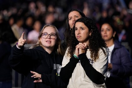 Supporters of Democratic presidential nominee Vice President Kamala Harris look at election results during an election night campaign watch party Tuesday, Nov. 5, 2024, on the campus of Howard University in Washington. (AP Photo/Mark Schiefelbein) (AP) Supporters of Democratic presidential nominee Vice President Kamala Harris look at election results during an election night campaign watch party Tuesday, Nov. 5, 2024, on the campus of Howard University in Washington. (AP Photo/Mark Schiefelbein) (AP)
