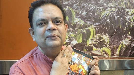 Yatindra Mishra with his upcoming poetry book Bina Kalinga Vijay Ke (Deep Saxena/HT)
