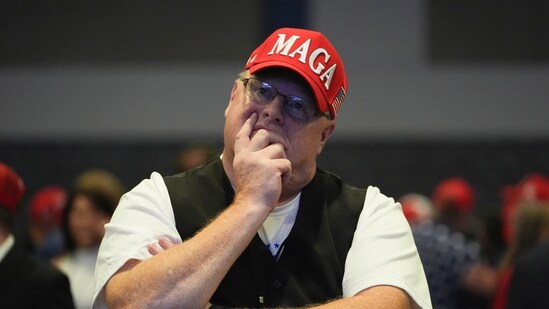 Fred Becker of Saint Cloud, Fla., watches returns as he attends a watch party for Republican Presidential nominee former President Donald Trump at the Palm Beach County Convention Center during an election night watch party.(AP)