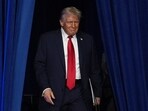 Republican presidential nominee former President Donald Trump arrives at an election night watch party at the Palm Beach Convention Center, Florida. 