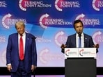 Republican presidential nominee and former U.S. President Donald Trump and businessman and former Republican presidential candidate Vivek Ramaswamy attend a campaign event sponsored by conservative group Turning Point Action, in Las Vegas, Nevada, U.S. October 24, 2024.  