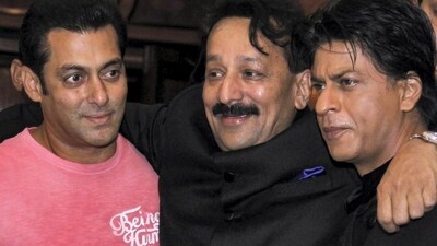 Baba Siddique with actors Salman Khan and Shah Rukh Khan during an Iftar party. (PTI file photo) Baba Siddique with actors Salman Khan and Shah Rukh Khan during an Iftar party. (PTI file photo)