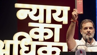 **EDS: IMAGE VIA INC** Nagpur: Leader of Opposition in Lok Sabha Rahul Gandhi addresses ‘Samvidhan Samman Sammelan’, in Nagpur, Wednesday, Nov. 6, 2024. (PTI Photo) (PTI11_06_2024_000212B) (PTI)