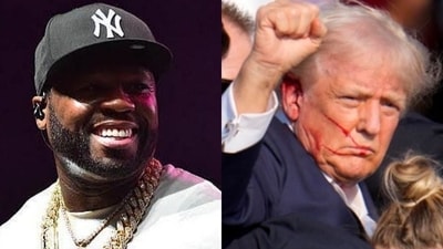 50 Cent in July paid tribute to Trump after he survived an assassination attempt. During his performance in Boston, he added Trump's face to his “Get Rich Or Die Tryin” album cover. 50 Cent in July paid tribute to Trump after he survived an assassination attempt. During his performance in Boston, he added Trump's face to his “Get Rich Or Die Tryin” album cover.
