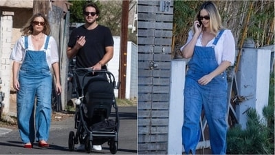 In her first public outing since giving birth, Margot Robbie looks stylish in denim jumpsuit and red flats. (Instagram) In her first public outing since giving birth, Margot Robbie looks stylish in denim jumpsuit and red flats. (Instagram)