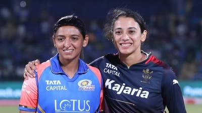 Mumbai Indians Women (MIW) captain Harmanpreet Kaur and Royal Challengers Bangalore Women (RCBW) captain Smriti Mandhana pose for a photo before a match. (WPL-X) Mumbai Indians Women (MIW) captain Harmanpreet Kaur and Royal Challengers Bangalore Women (RCBW) captain Smriti Mandhana pose for a photo before a match. (WPL-X)