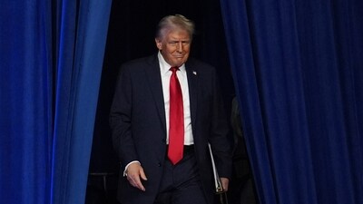 Republican presidential nominee former President Donald Trump arrives at an election night watch party at the Palm Beach Convention Center, Florida. (AP) Republican presidential nominee former President Donald Trump arrives at an election night watch party at the Palm Beach Convention Center, Florida. (AP)