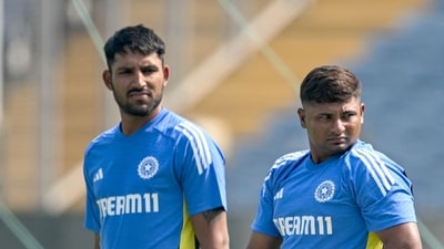 India's Sarfaraz Khan (R) and Dhruv Jurel attend an India practice session (AFP) India's Sarfaraz Khan (R) and Dhruv Jurel attend an India practice session (AFP)