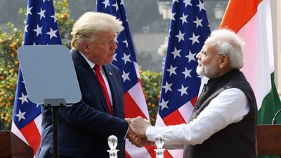Prime Minister Narendra Modi with Donald Trump in New Delhi. (ANI) Prime Minister Narendra Modi with Donald Trump in New Delhi. (ANI)