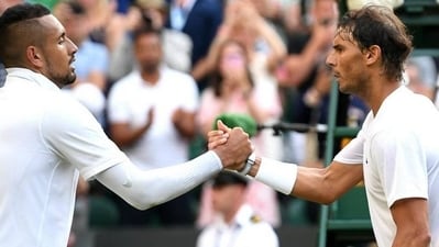 Nick Kyrgios and Rafael Nadal at Wimbledon. Nick Kyrgios and Rafael Nadal at Wimbledon.