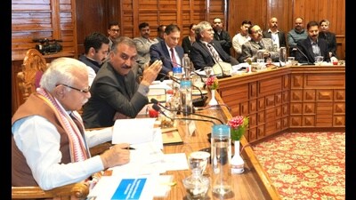 Khattar was in Shimla where he held a two-hour discussion with CM Sukhu and urban development minister Vikramaditya Singh on various power projects and schemes impacting Himachal Pradesh. (Deepak Sansta/HT) Khattar was in Shimla where he held a two-hour discussion with CM Sukhu and urban development minister Vikramaditya Singh on various power projects and schemes impacting Himachal Pradesh. (Deepak Sansta/HT)