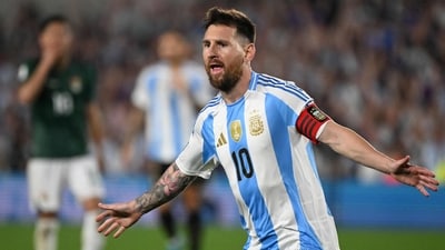 Lionel Messi celebrates after scoring a goal for Argentina. (AFP) Lionel Messi celebrates after scoring a goal for Argentina. (AFP)