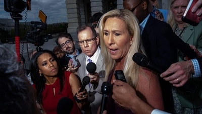 Marjorie Taylor Greene emphasized they stood with Trump from the start, mentioning that they “never backed down, never stabbed him in the back, never tried to beat him.” (Getty Images via AFP) Marjorie Taylor Greene emphasized they stood with Trump from the start, mentioning that they “never backed down, never stabbed him in the back, never tried to beat him.” (Getty Images via AFP)