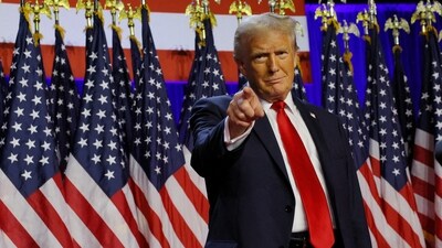 U.S. President-elect Donald Trump takes the stage to address supporters at his rally, at the Palm Beach County Convention Center in West Palm Beach, Florida, U.S., November 6, 2024. (REUTERS)