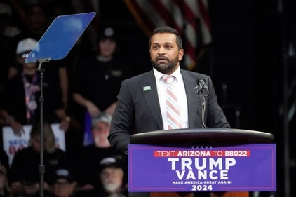 Kash Patel, former chief of staff to the defense secretary speaks on the day Republican presidential candidate and former U.S. President Donald Trump holds a campaign rally, in Prescott Valley, Arizona, U.S., October 13, 2024. (REUTERS)