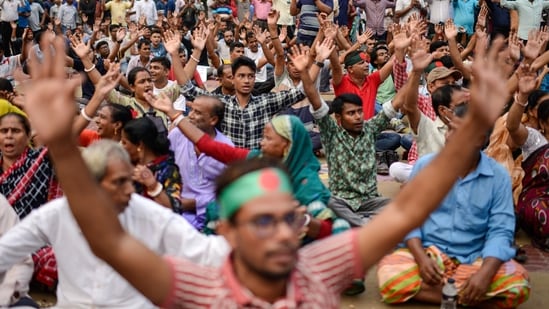 Bangladesh Hindus shout slogans during a protest rally in Bangladesh (AP Photo/Mahmud Hossain Opu) (AP)