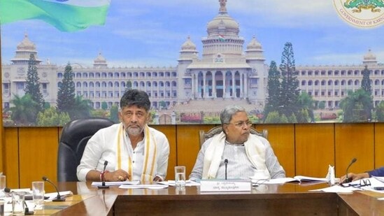 Chief minister Siddaramaiah along with deputy CM DK Shivakumar. (PTI)