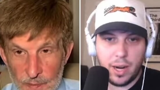 The image shows “polling Nostradamus” Allan Lichtman in conversation with his son Sam Lichtman. (Screengrab)