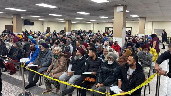 Seniors at the consular camp at the Hindu Sabha Mandir in Brampton, Ontario, Canada on Sunday. (Credit: Indian High Commission, Ottawa)
