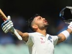 Virat Kohli celebrates his historic Adelaide century in 2014.