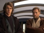 Hayden Christensen as Anakin Skywalker and Ewan McGregor as Obi wan Kenobi in Star Wars Episode II.