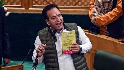 The Leader of the Opposition in Jammu and Kashmir Assembly, Sunil Sharma, speaks in the house. (ANI)