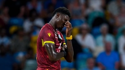 Alzarri Joseph of West Indies expresses disappointment (AFP)
