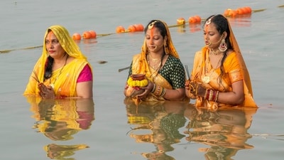 On the last day of Chhath Puja, Usha Arghya is done by the devotees. (PTI) On the last day of Chhath Puja, Usha Arghya is done by the devotees. (PTI)