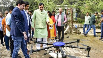 Delhi minister Gopal Rai at the drone trial run. (PTI) Delhi minister Gopal Rai at the drone trial run. (PTI)