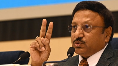 Chief Election Commissioner Rajiv Kumar during a press conference at Vigyan Bhawan in New Delhi. (File image) (Hindustan Times)