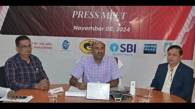 MNNIT Alumni Association’s office bearers addressing media persons on Friday. (HT Photo)