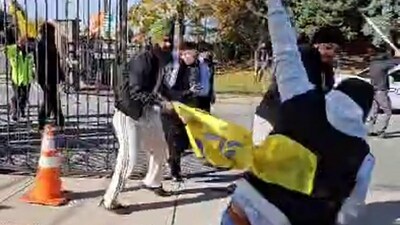 Image of Hindu devotees being allegedly attacked by Khalistani radicals at a Brampton temple. Non-resident Indians (NRIs) have demanded a thorough investigation to take punitive action against those who want to disturb communal harmony in the foreign land. (File) (HT_PRINT) Image of Hindu devotees being allegedly attacked by Khalistani radicals at a Brampton temple. Non-resident Indians (NRIs) have demanded a thorough investigation to take punitive action against those who want to disturb communal harmony in the foreign land. (File) (HT_PRINT)