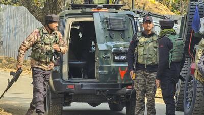 Security personnel during an encounter with terrorists at Sagipora area of Sopore. (PTI)