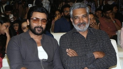 SS Rajamouli was one of the chief guests at the pre-release event for Suriya's Kanguva in Hyderabad. SS Rajamouli was one of the chief guests at the pre-release event for Suriya's Kanguva in Hyderabad.
