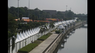 The book fest venue decked up at Gomti riverfront in Lucknow. (Deepak Gupta/ht) The book fest venue decked up at Gomti riverfront in Lucknow. (Deepak Gupta/ht)