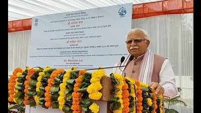 Union minister for housing and urban affairs Manohar Lal Khattar in Chandigarh on Friday. (HT )