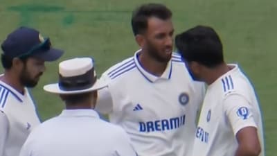 India A players have a discussion with the umpire. India A players have a discussion with the umpire.