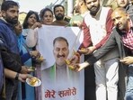 Members of the Bharatiya Janata Yuva Morcha (BJYM) during a march against the Himachal Pradesh government over the 'samosa' controversy, Members of the Bharatiya Janata Yuva Morcha (BJYM) during a march against the Himachal Pradesh government over the 'samosa' controversy,