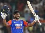 Sanju Samson celebrates his century Sanju Samson celebrates his century