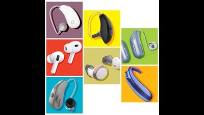 (Clockwise from top left) hearing aids from Orka, Starkey, Oticon, Phonak, Signia, Widex and Apple. (Clockwise from top left) hearing aids from Orka, Starkey, Oticon, Phonak, Signia, Widex and Apple.