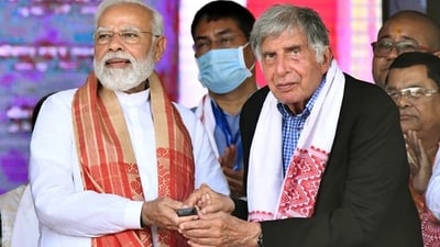 Prime Minister Narendra Modi, with Industrialist Ratan Tata, inaugurated the seven state-of-the-art and lays the foundation stone for seven new cancer hospitals in Dibrugarh. (ANI file) (ANI) Prime Minister Narendra Modi, with Industrialist Ratan Tata, inaugurated the seven state-of-the-art and lays the foundation stone for seven new cancer hospitals in Dibrugarh. (ANI file) (ANI)