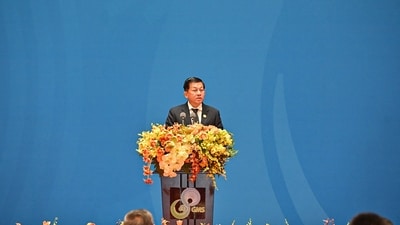 This handout picture taken on November 7, 2024 and released by the Myanmar Military Information team shows Myanmar's military chief Min Aung Hlaing delivering a speech during the Greater Mekong Subregion (GMS) Summit in Kunming, southern China's Yunnan Province. (AFP) This handout picture taken on November 7, 2024 and released by the Myanmar Military Information team shows Myanmar's military chief Min Aung Hlaing delivering a speech during the Greater Mekong Subregion (GMS) Summit in Kunming, southern China's Yunnan Province. (AFP)