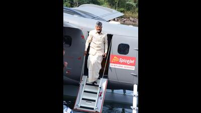 N Chandrababu Naidu travelled by seaplane from Prakasam Barrage to Srisailam. (@ncbn-X) N Chandrababu Naidu travelled by seaplane from Prakasam Barrage to Srisailam. (@ncbn-X)