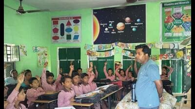 Students studying at a government primary school in Prayagraj. (HT file)