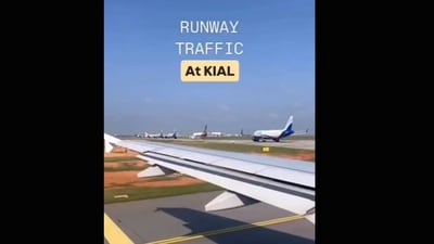 The footage showed a line of aircraft waiting for their turn to take off. (X) The footage showed a line of aircraft waiting for their turn to take off. (X)