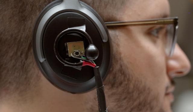 A prototype of the Look Once to Hear headphones. (Courtesy Bandhav Veluri) A prototype of the Look Once to Hear headphones. (Courtesy Bandhav Veluri)