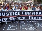 Junior doctors and others take out a protest march demanding justice for the victim of the RG Kar Medical College and Hospital incident, in Kolkata on Saturday. Junior doctors and others take out a protest march demanding justice for the victim of the RG Kar Medical College and Hospital incident, in Kolkata on Saturday.