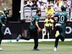Pakistan's Haris Rauf, center, celebrates the wicket of Australia's Glenn Maxwell during their one day international cricket match in Perth, Australia, Sunday, Nov. 10, 2024. Pakistan's Haris Rauf, center, celebrates the wicket of Australia's Glenn Maxwell during their one day international cricket match in Perth, Australia, Sunday, Nov. 10, 2024.
