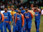 India's players celebrate after winning the first T20I.